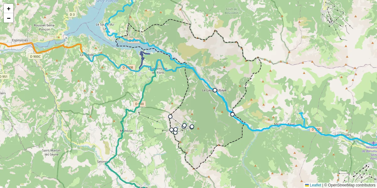 Carte du réseau de transport en commun à Le Lauzet-Ubaye - lignes de bus et arrêts