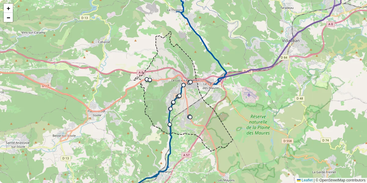 Carte du réseau de transport en commun à Le Luc - lignes de bus et arrêts