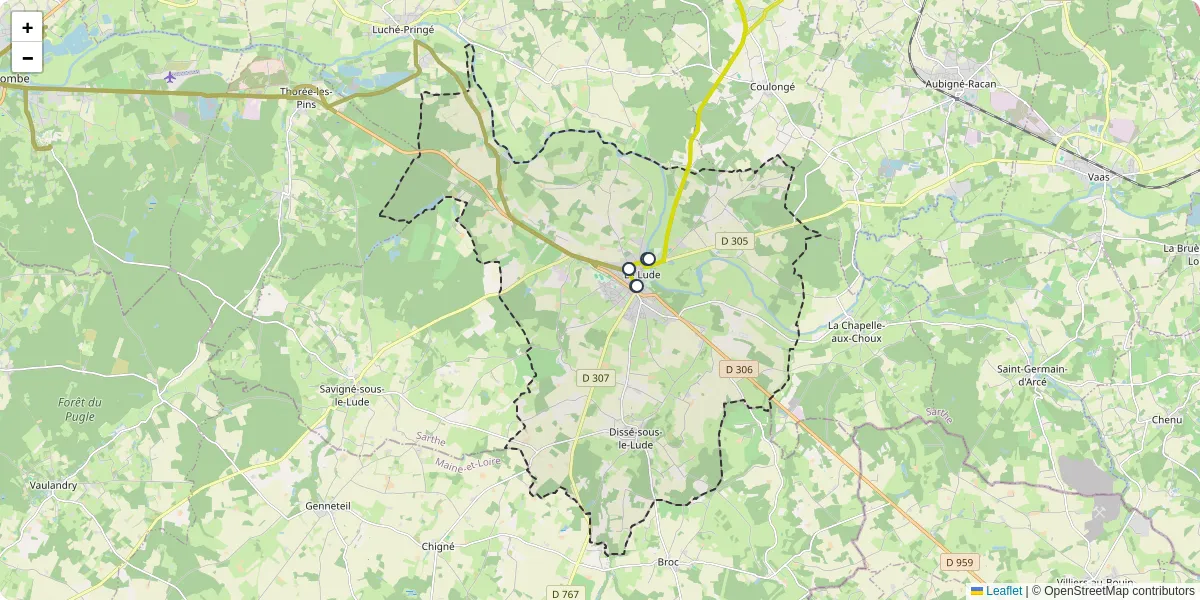 Carte du réseau de transport en commun à Le Lude - lignes de bus et arrêts