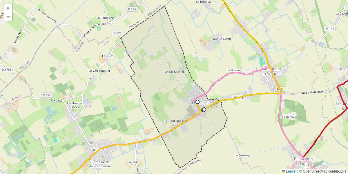 Carte du réseau de transport en commun à Le Maisnil - lignes de bus et arrêts