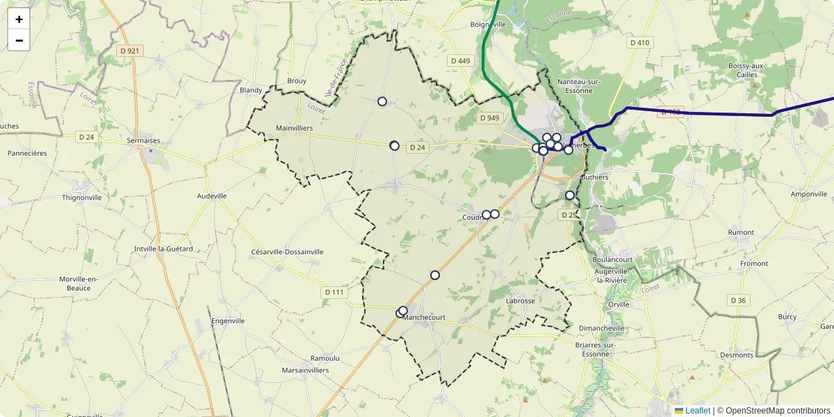 Carte du réseau de transport en commun à Le Malesherbois - lignes de bus et arrêts
