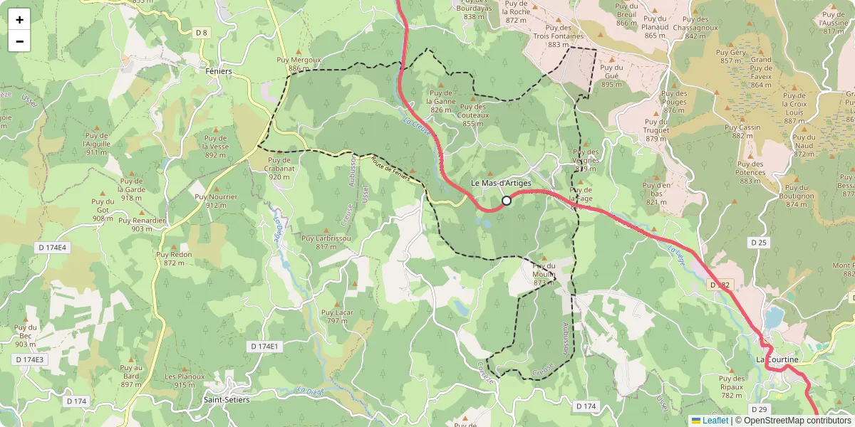 Carte du réseau de transport en commun à Le Mas-d'Artige - lignes de bus et arrêts