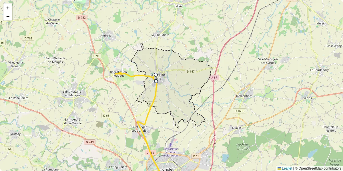 Carte du réseau de transport en commun à Le May-sur-Èvre - lignes de bus et arrêts