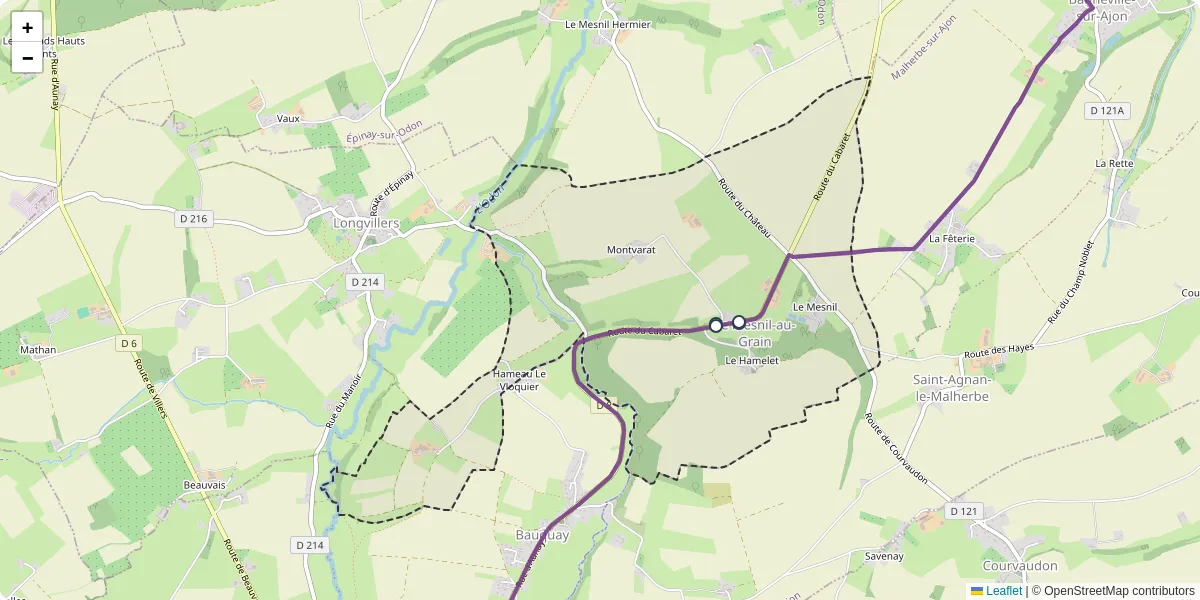 Carte du réseau de transport en commun à Le Mesnil-au-Grain - lignes de bus et arrêts