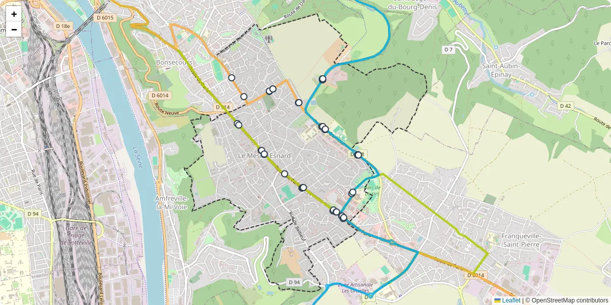 Carte du réseau de transport en commun à Le Mesnil-Esnard - lignes de bus et arrêts