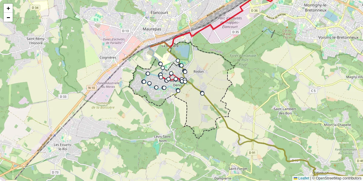 Carte du réseau de transport en commun à Le Mesnil-Saint-Denis - lignes de bus et arrêts