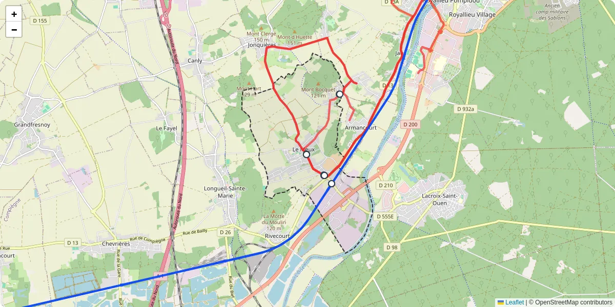 Carte du réseau de transport en commun à Le Meux - lignes de bus et arrêts