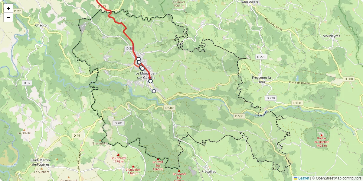 Carte du réseau de transport en commun à Le Monastier-sur-Gazeille - lignes de bus et arrêts