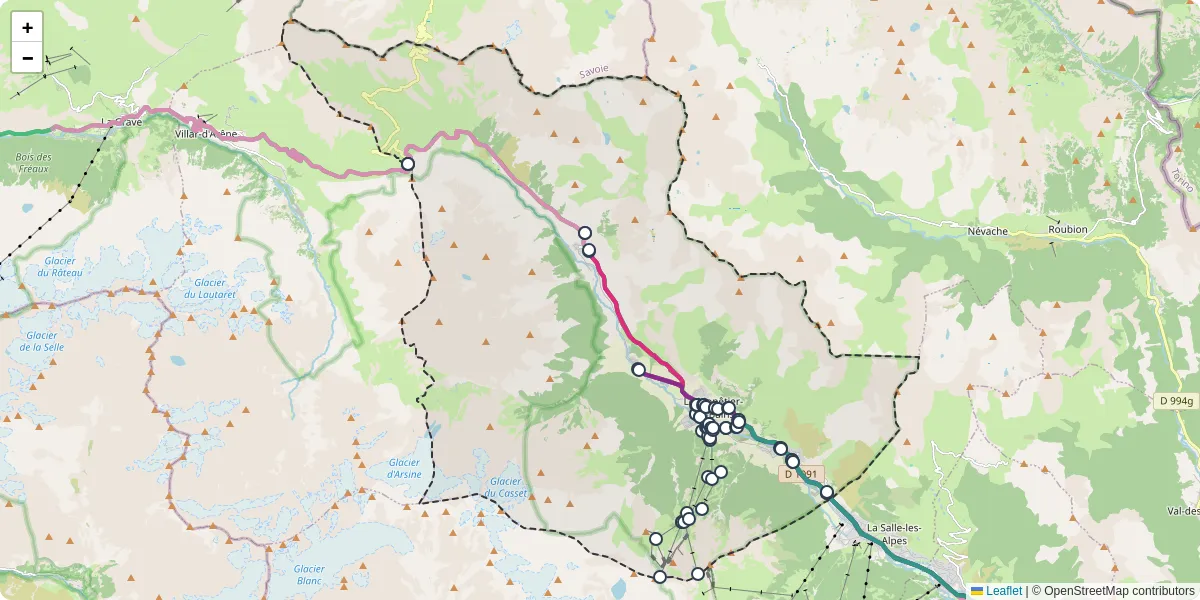 Carte du réseau de transport en commun à Le Monêtier-les-Bains - lignes de bus et arrêts