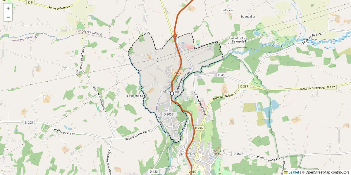 Carte du réseau de transport en commun à Le Neufbourg - lignes de bus et arrêts