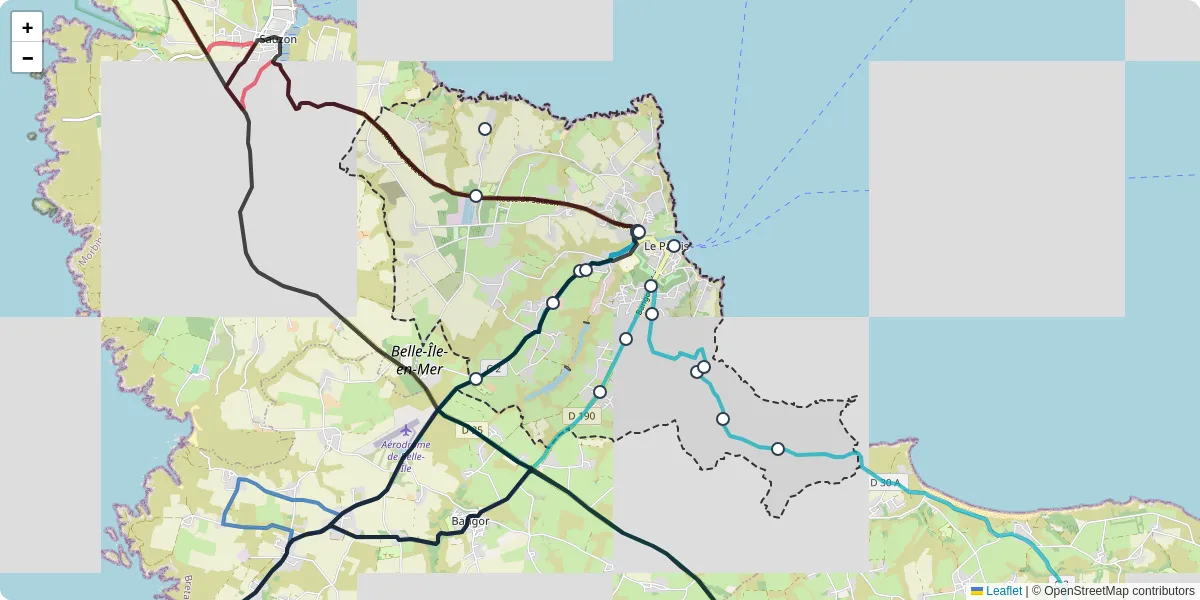 Carte du réseau de transport en commun à Le Palais - lignes de bus et arrêts