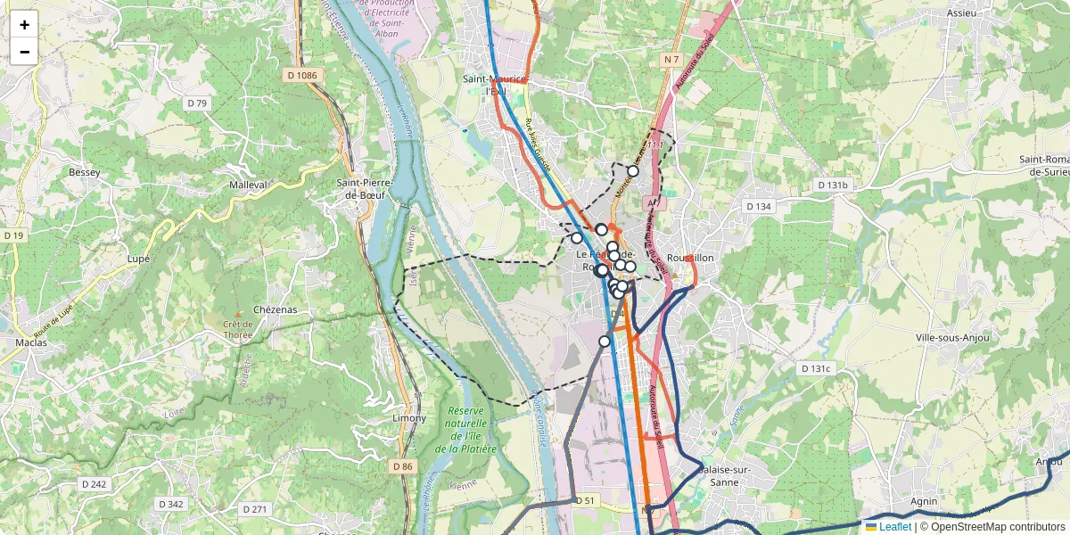 Carte du réseau de transport en commun à Le Péage-de-Roussillon - lignes de bus et arrêts