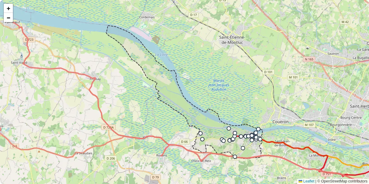 Carte du réseau de transport en commun à Le Pellerin - lignes de bus et arrêts