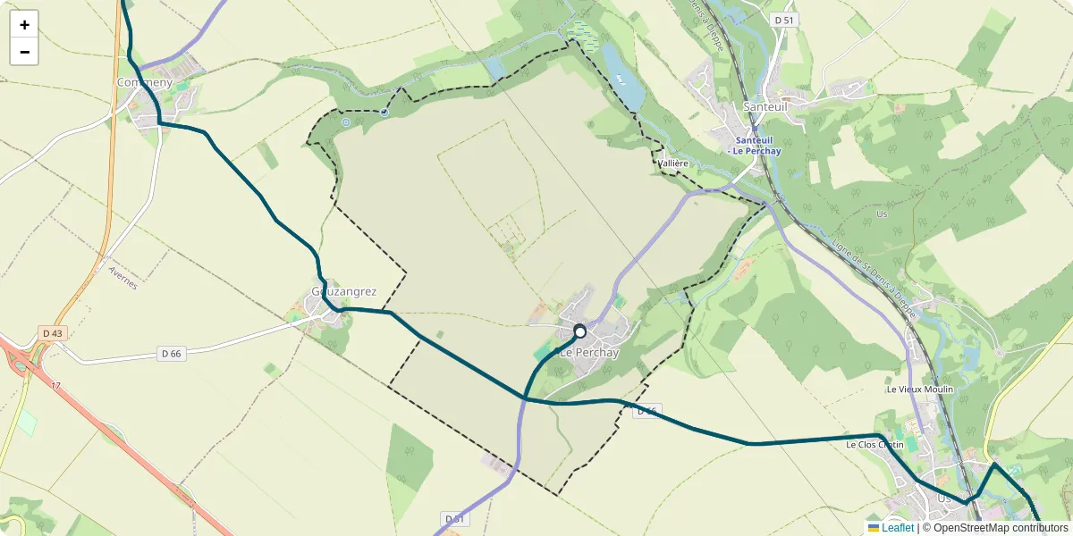 Carte du réseau de transport en commun à Le Perchay - lignes de bus et arrêts