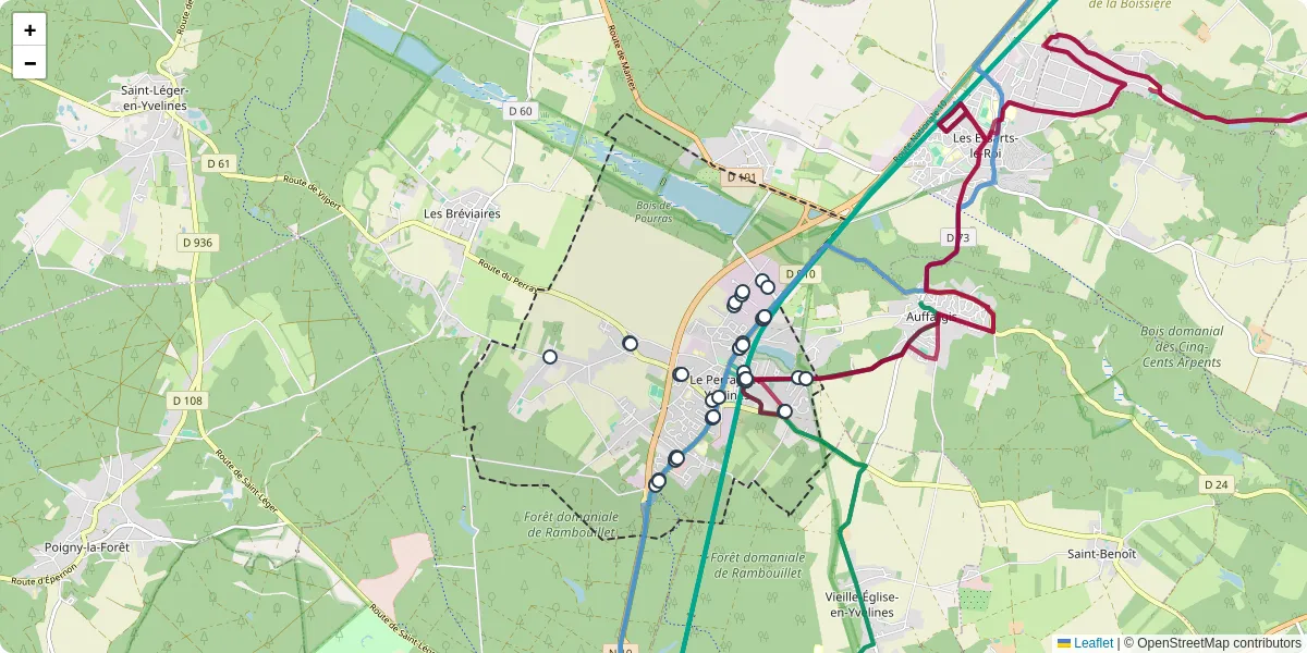 Carte du réseau de transport en commun à Le Perray-en-Yvelines - lignes de bus et arrêts