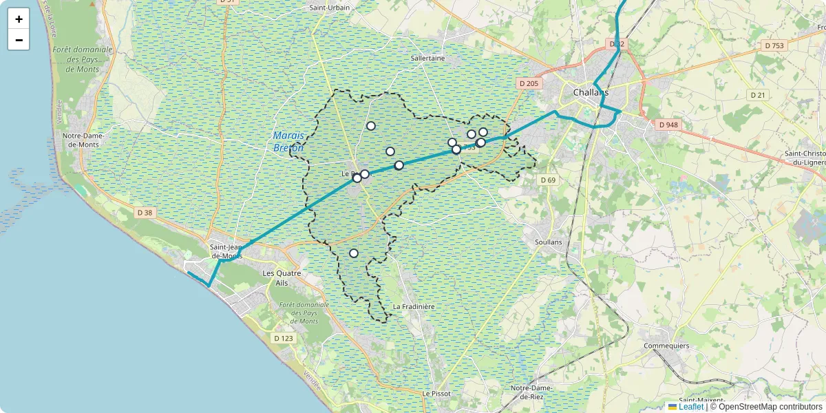 Carte du réseau de transport en commun à Le Perrier - lignes de bus et arrêts