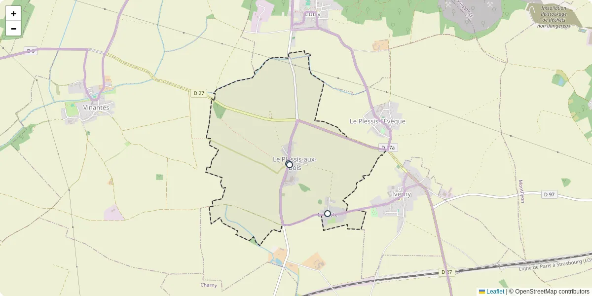 Carte du réseau de transport en commun à Le Plessis-aux-Bois - lignes de bus et arrêts