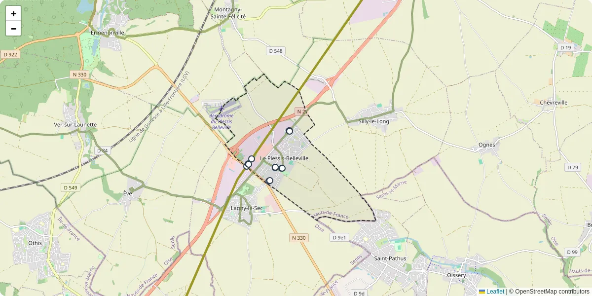 Carte du réseau de transport en commun à Le Plessis-Belleville - lignes de bus et arrêts