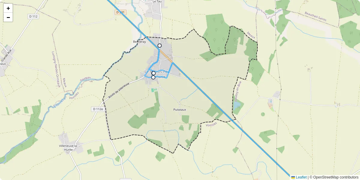 Carte du réseau de transport en commun à Le Plessis-Feu-Aussoux - lignes de bus et arrêts