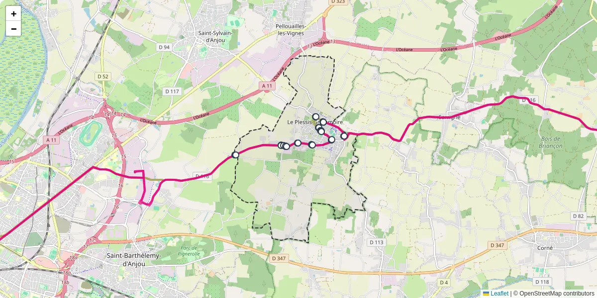 Carte du réseau de transport en commun à Le Plessis-Grammoire - lignes de bus et arrêts