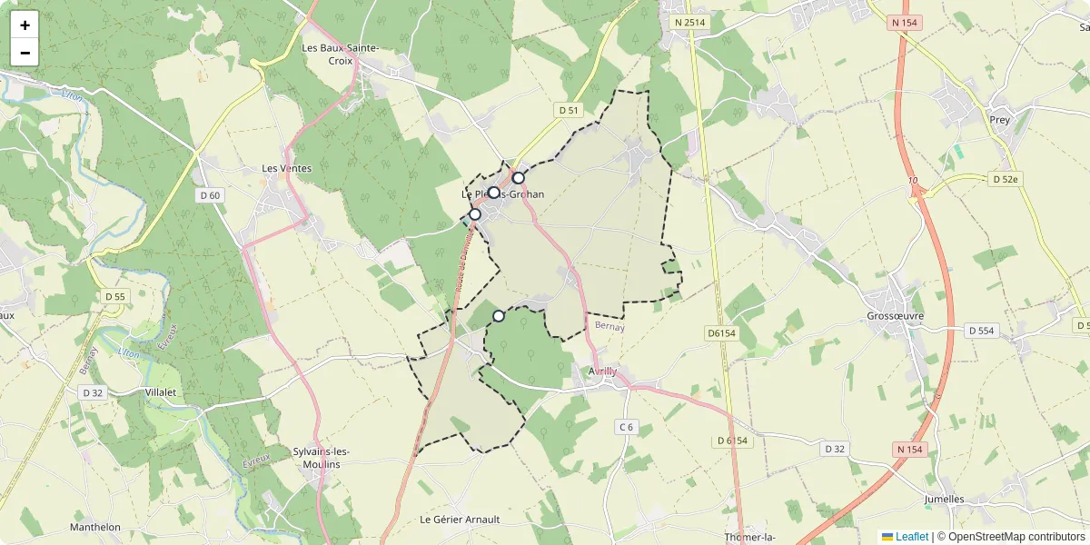 Carte du réseau de transport en commun à Le Plessis-Grohan - lignes de bus et arrêts