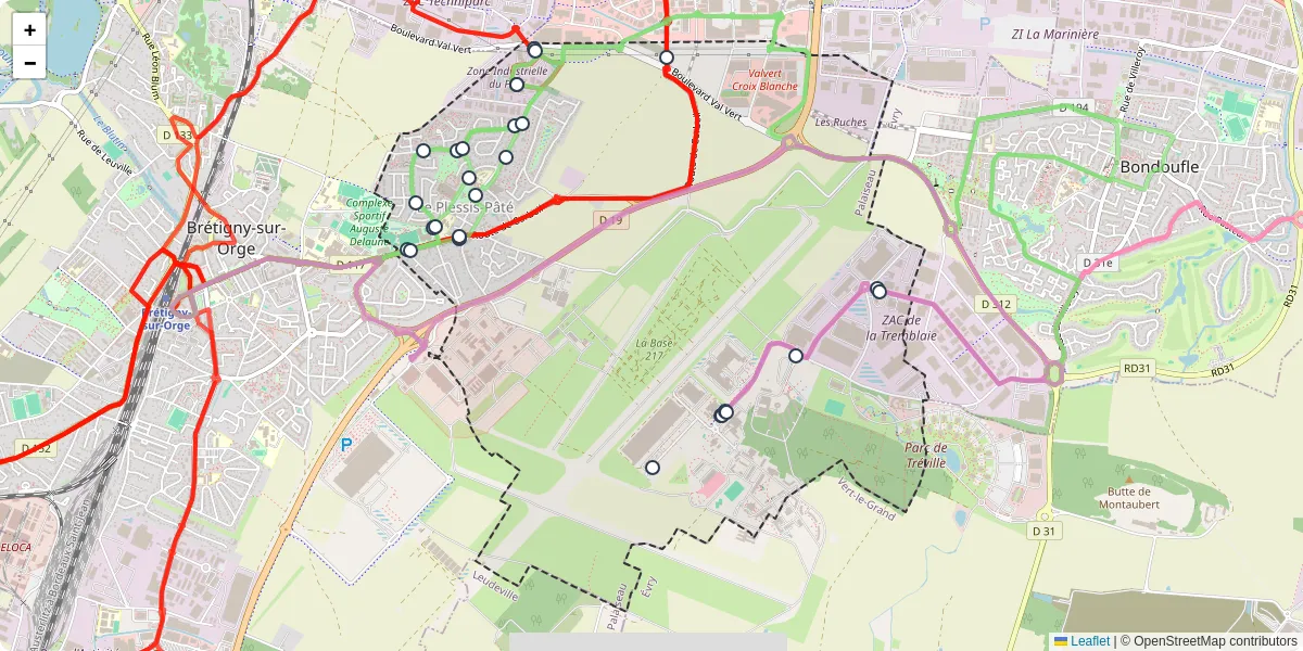 Carte du réseau de transport en commun à Le Plessis-Pâté - lignes de bus et arrêts