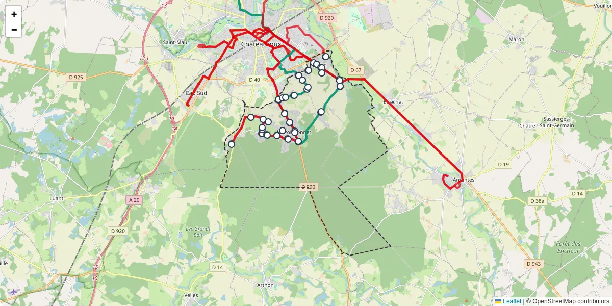 Carte du réseau de transport en commun à Le Poinçonnet - lignes de bus et arrêts