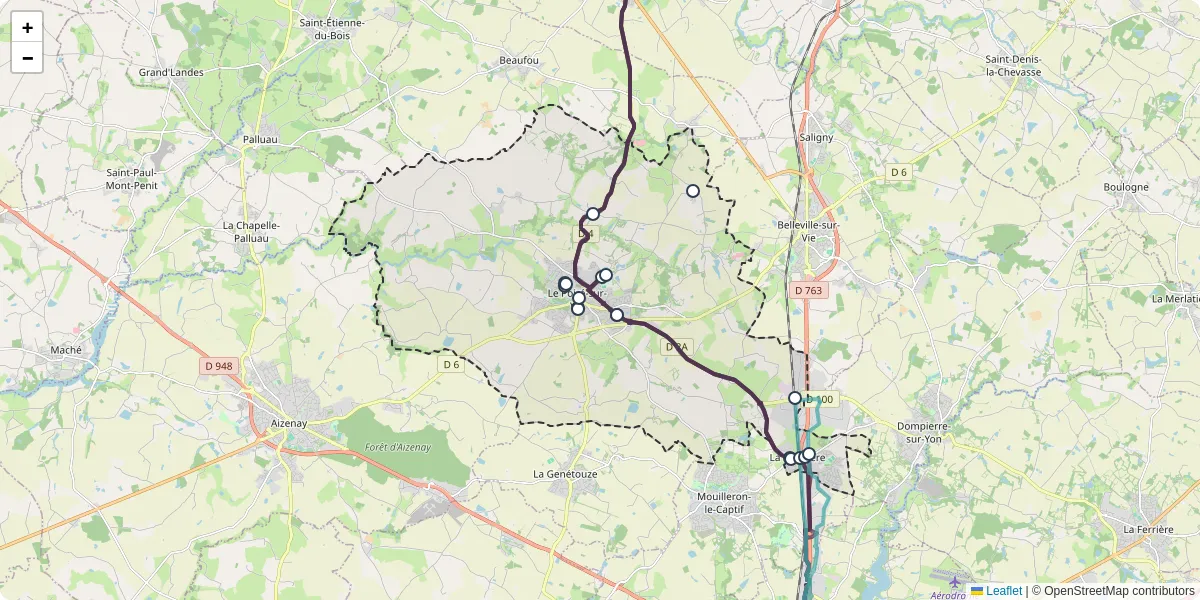 Carte du réseau de transport en commun à Le Poiré-sur-Vie - lignes de bus et arrêts