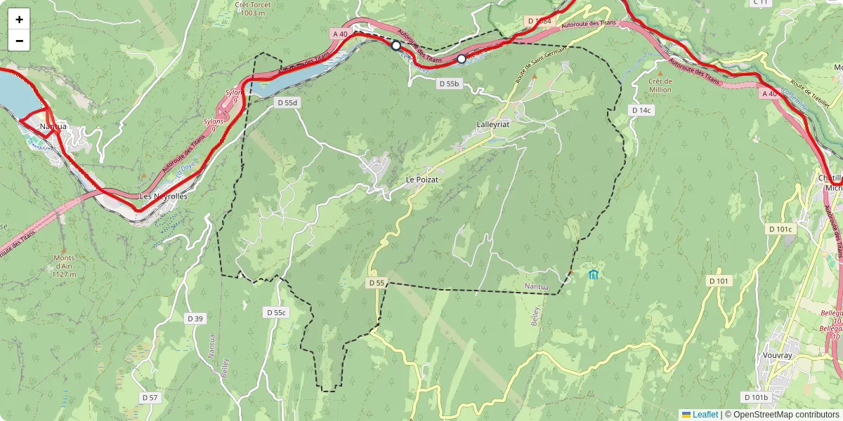 Carte du réseau de transport en commun à Le Poizat-Lalleyriat - lignes de bus et arrêts