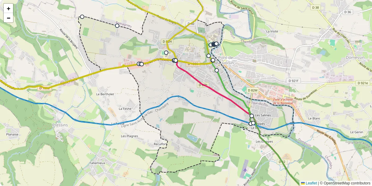 Carte du réseau de transport en commun à Le Pont-de-Beauvoisin - lignes de bus et arrêts