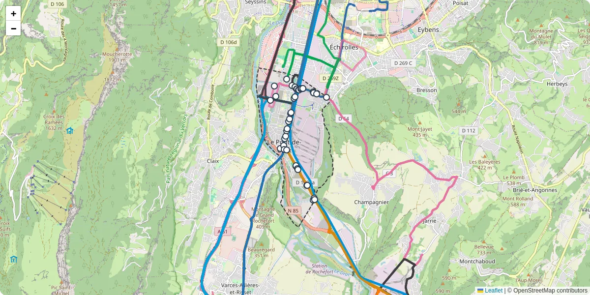 Carte du réseau de transport en commun à Le Pont-de-Claix - lignes de bus et arrêts