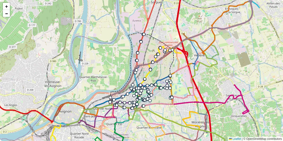 Carte du réseau de transport en commun à Le Pontet - lignes de bus et arrêts