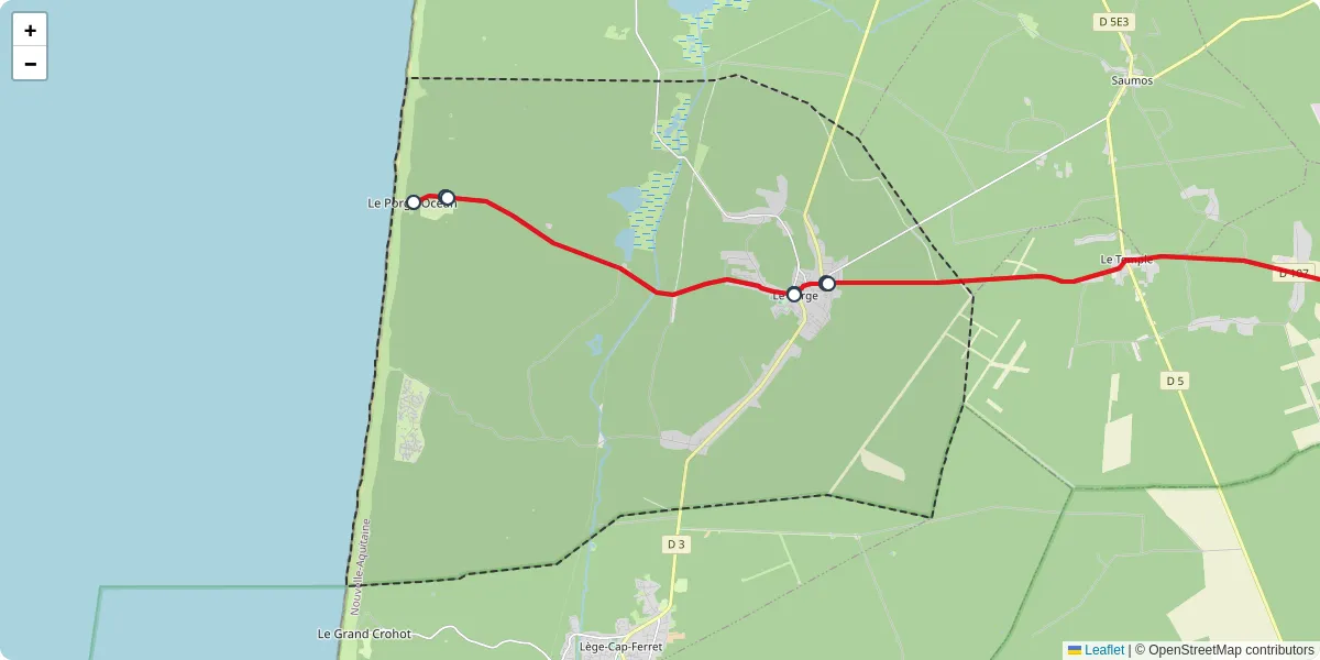 Carte du réseau de transport en commun à Le Porge - lignes de bus et arrêts