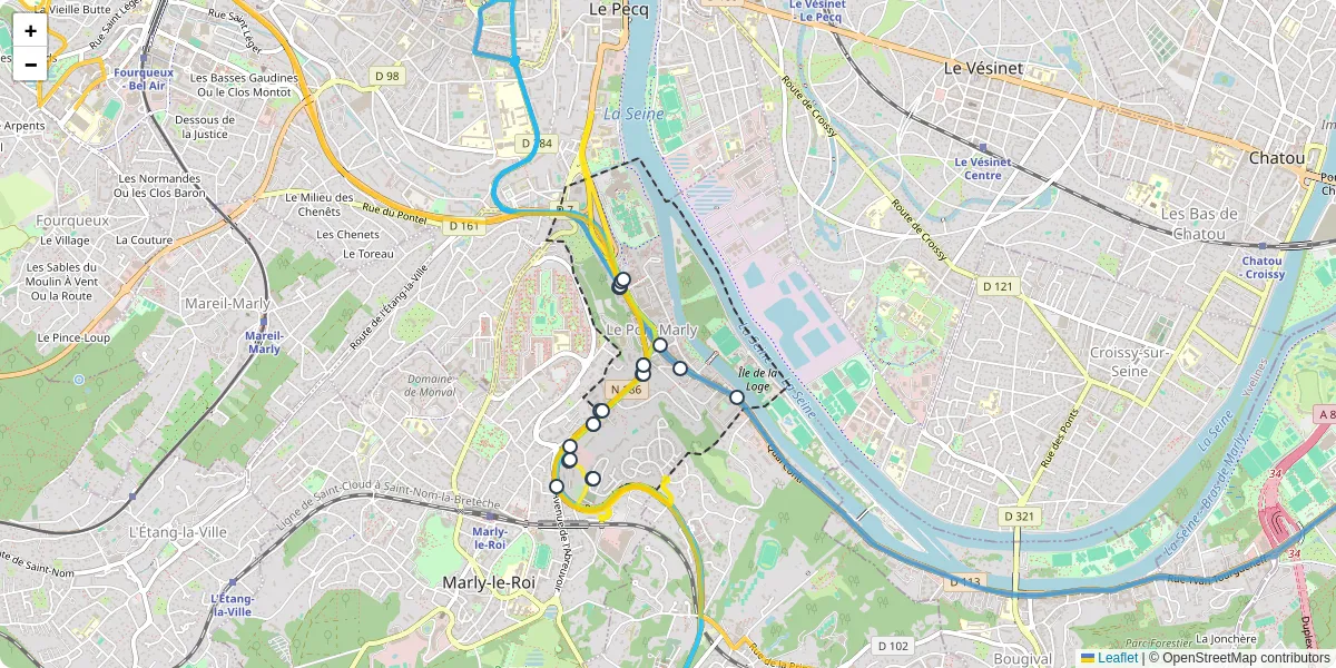 Carte du réseau de transport en commun à Le Port-Marly - lignes de bus et arrêts