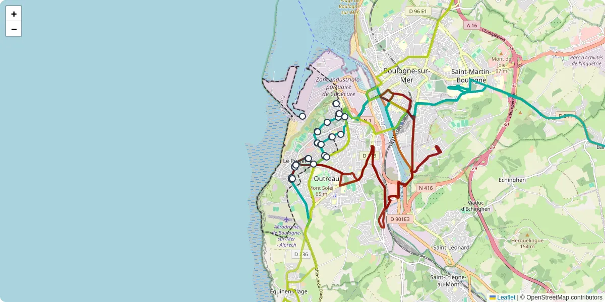 Carte du réseau de transport en commun à Le Portel - lignes de bus et arrêts