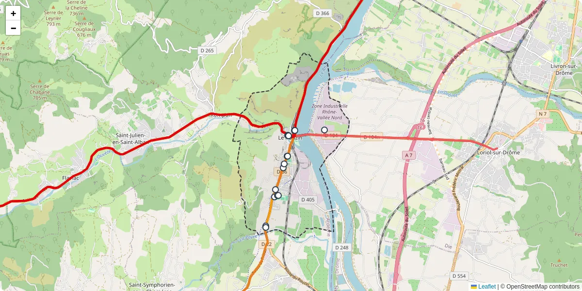 Carte du réseau de transport en commun à Le Pouzin - lignes de bus et arrêts