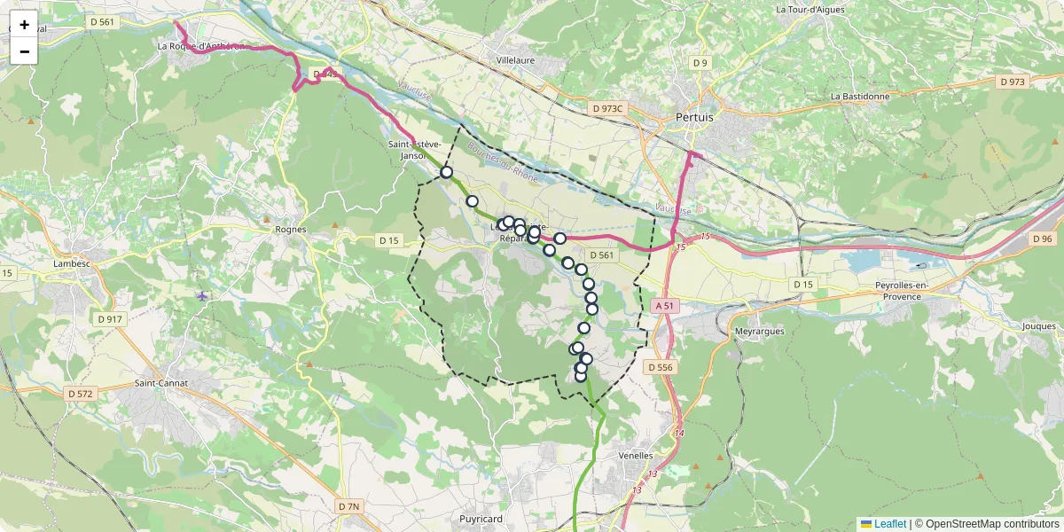 Carte du réseau de transport en commun à Le Puy-Sainte-Réparade - lignes de bus et arrêts