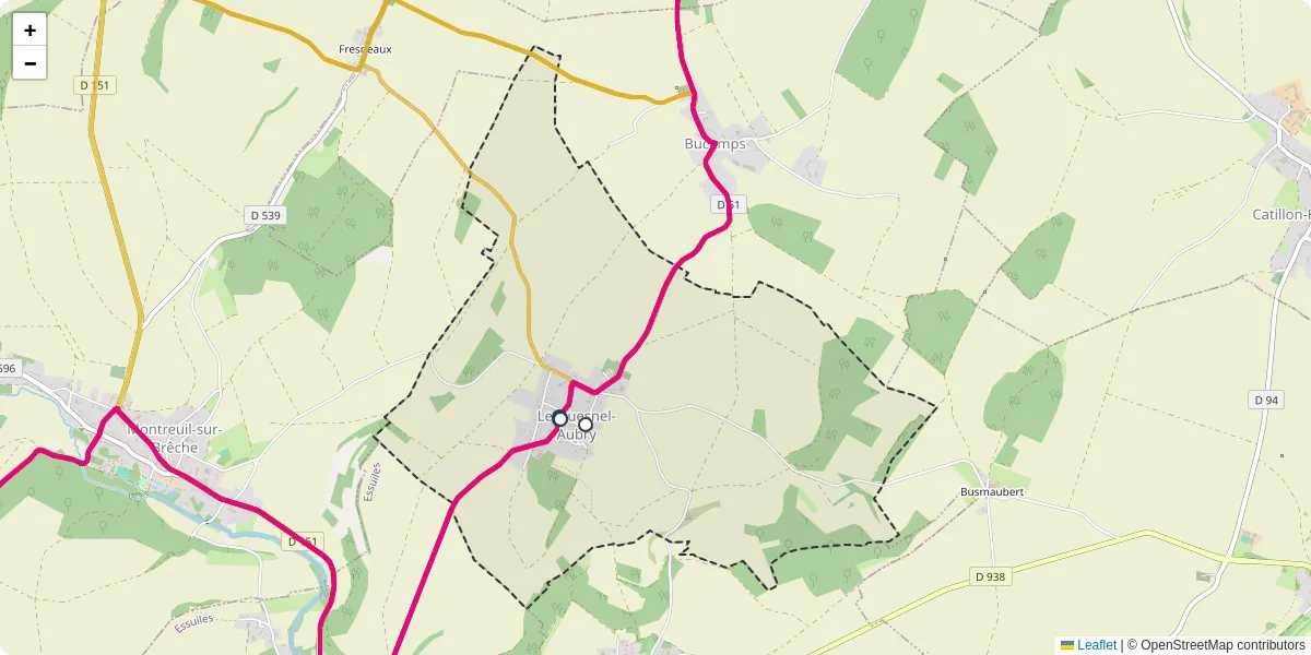Carte du réseau de transport en commun à Le Quesnel-Aubry - lignes de bus et arrêts