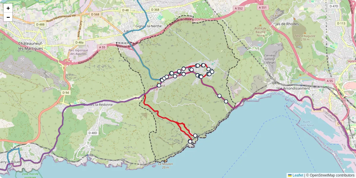 Carte du réseau de transport en commun à Le Rove - lignes de bus et arrêts