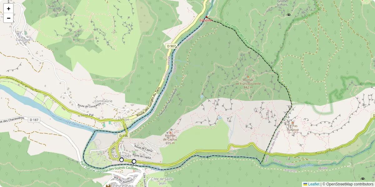 Carte du réseau de transport en commun à Le Rozier - lignes de bus et arrêts