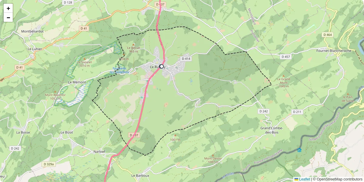 Carte du réseau de transport en commun à Le Russey - lignes de bus et arrêts