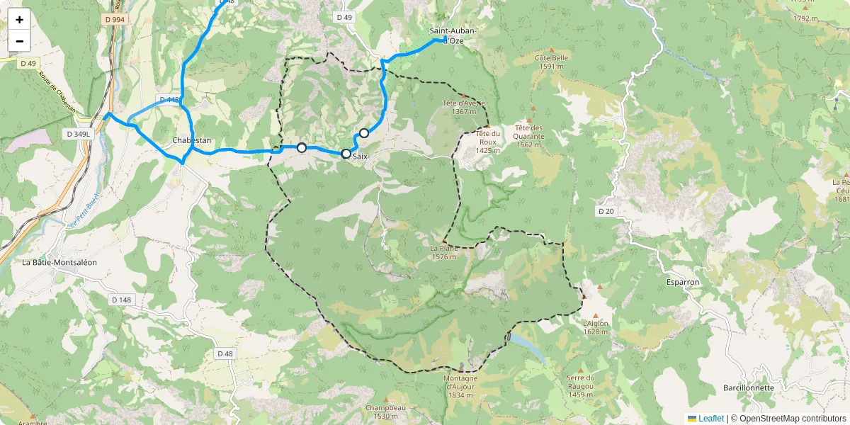 Carte du réseau de transport en commun à Le Saix - lignes de bus et arrêts