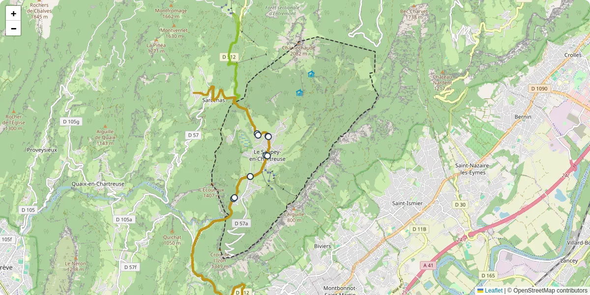 Carte du réseau de transport en commun à Le Sappey-en-Chartreuse - lignes de bus et arrêts