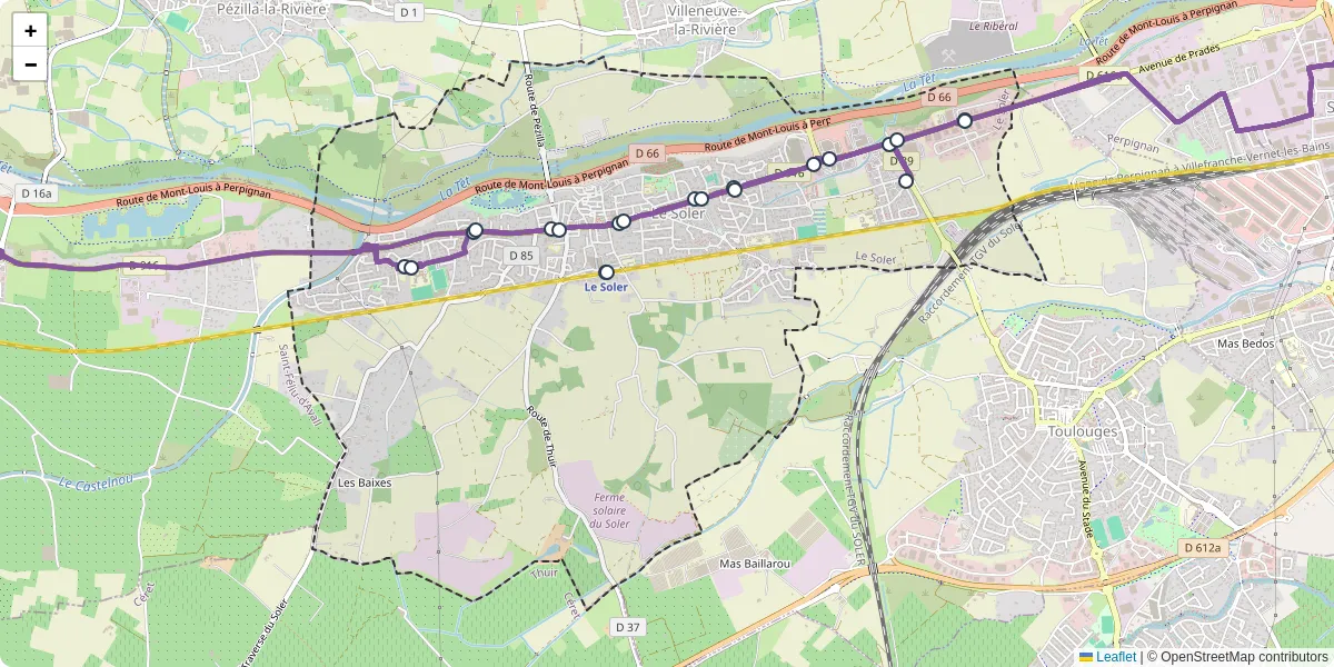 Carte du réseau de transport en commun à Le Soler - lignes de bus et arrêts