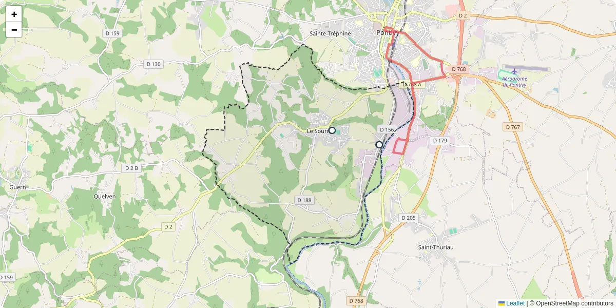 Carte du réseau de transport en commun à Le Sourn - lignes de bus et arrêts