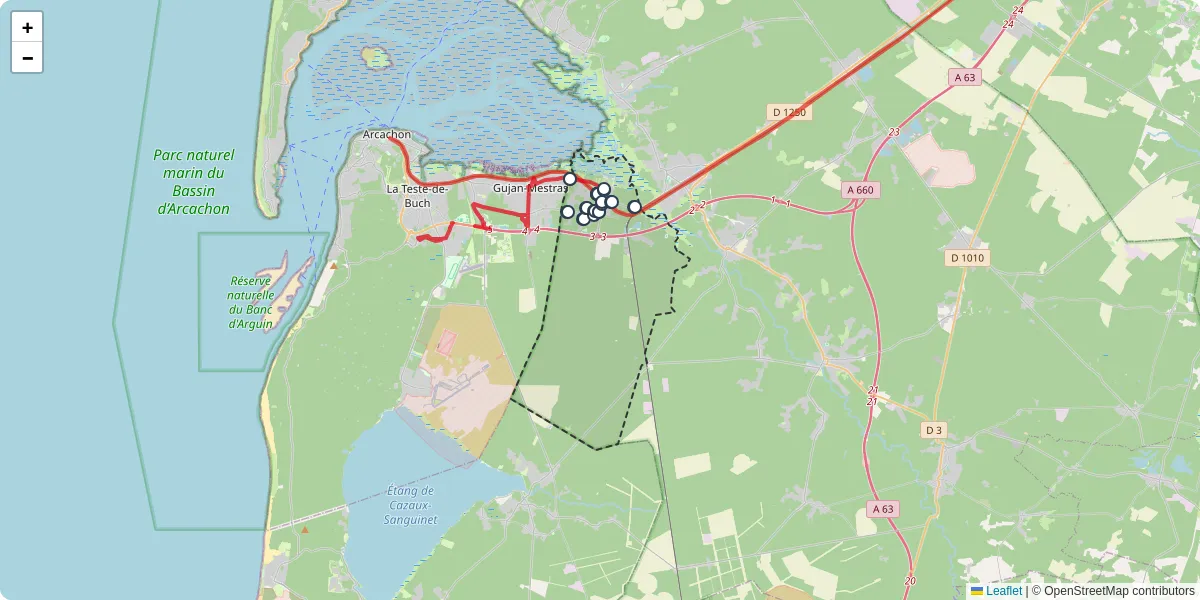 Carte du réseau de transport en commun à Le Teich - lignes de bus et arrêts