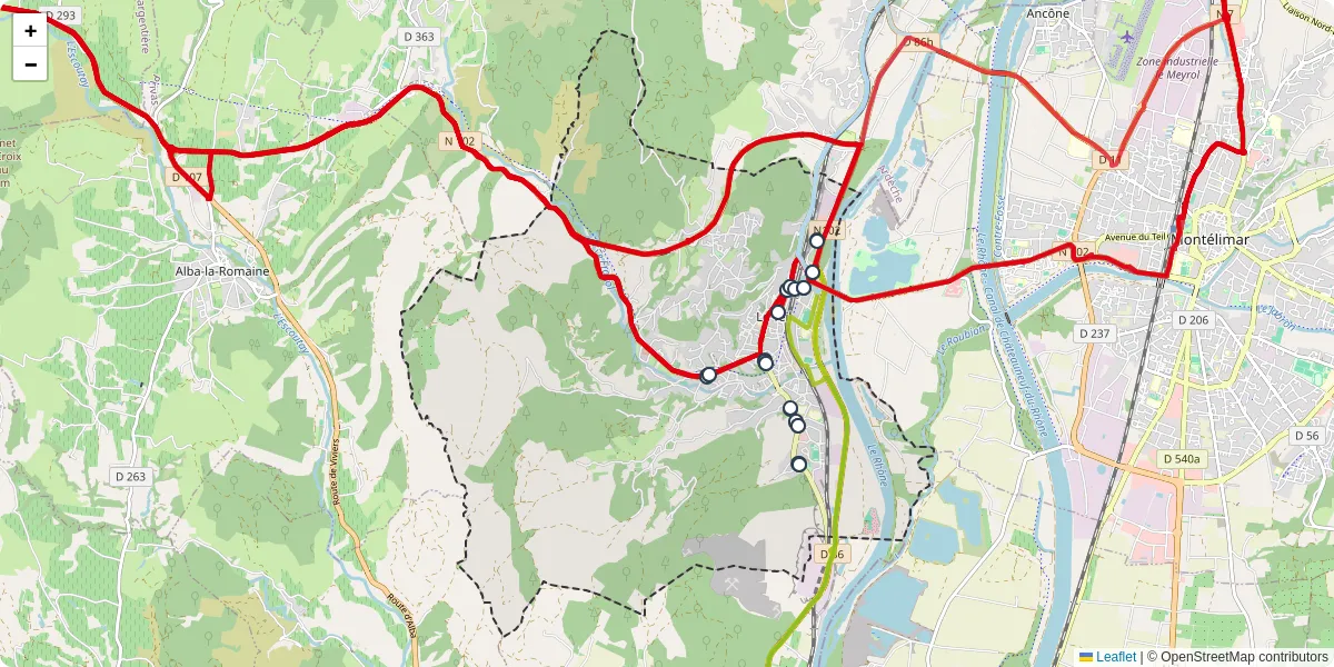 Carte du réseau de transport en commun à Le Teil - lignes de bus et arrêts