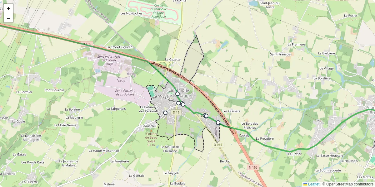 Carte du réseau de transport en commun à Le Temple-de-Bretagne - lignes de bus et arrêts