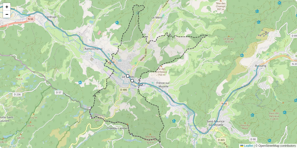 Carte du réseau de transport en commun à Le Thillot - lignes de bus et arrêts