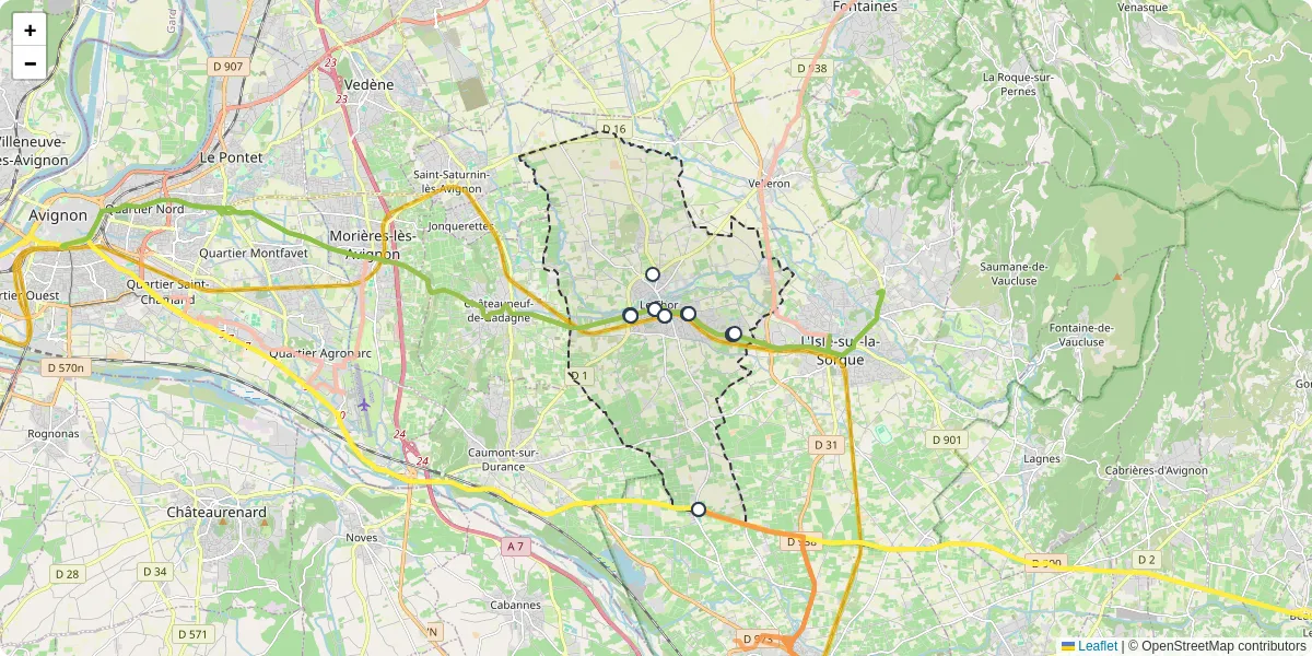 Carte du réseau de transport en commun à Le Thor - lignes de bus et arrêts